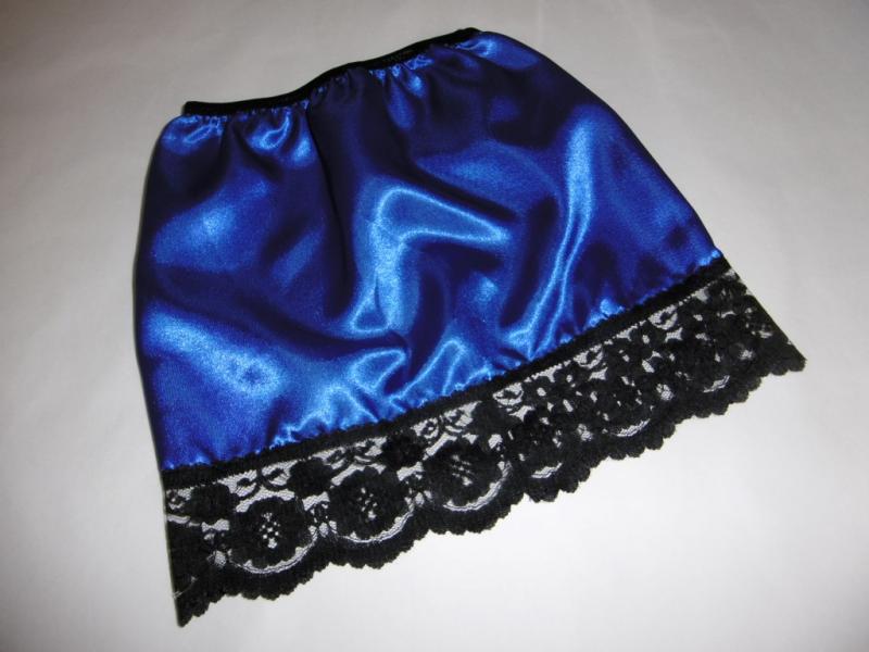 Royal Blue satin and black lace half slip